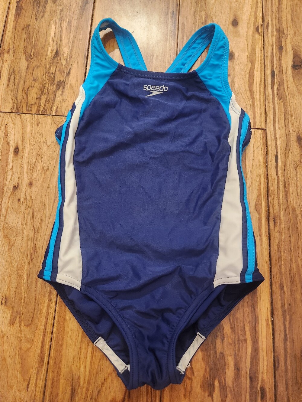 Speedo Navy, Turquoise & White Girls' One-Piece Swimsuit Kids Size 8
